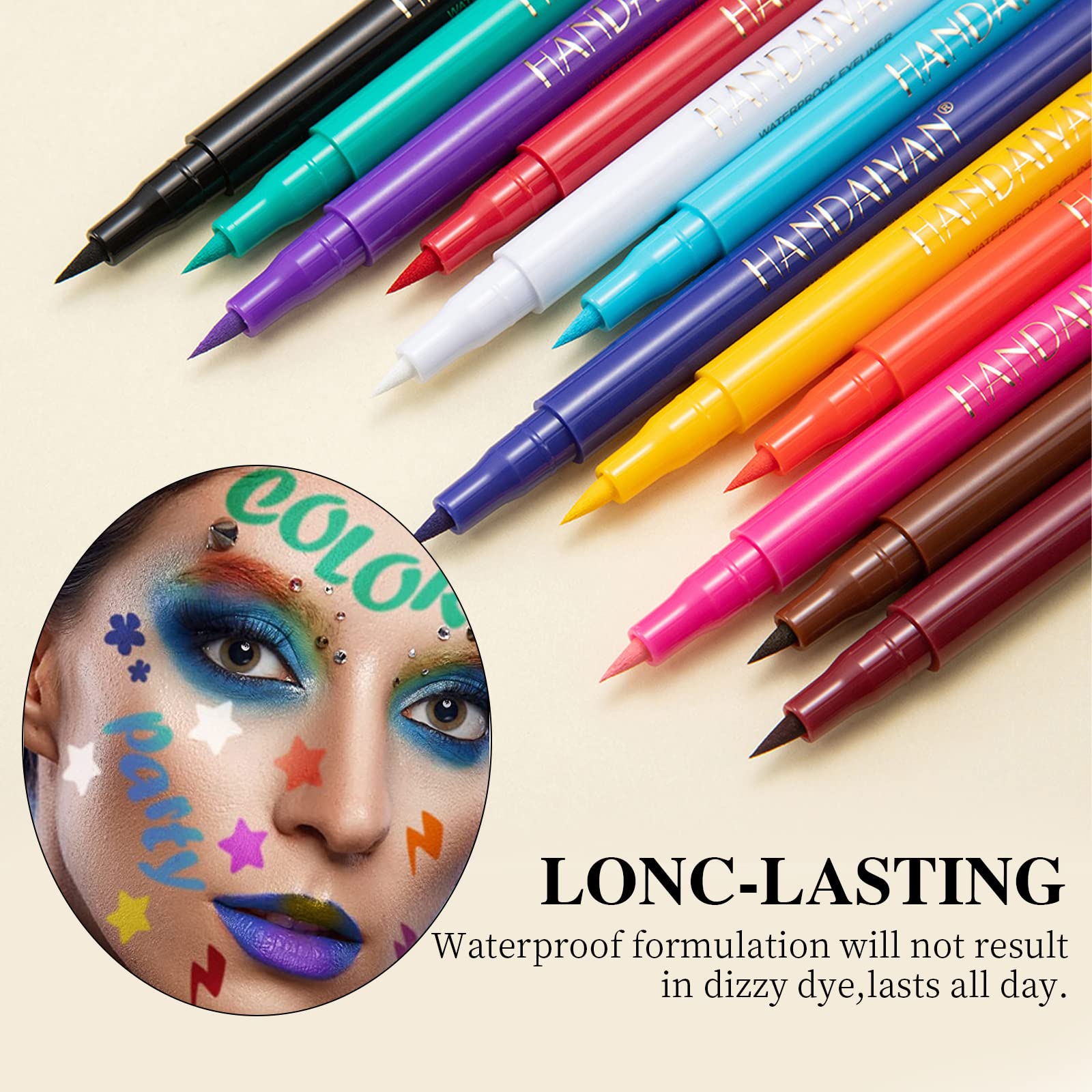 12-częściowy zestaw Eyeliner,Wodoodporny matowy ciecz eyeliner zestaw długiej żywotności,Wysoko pigmentowany kolorowy eyeliner odporny na zadziory