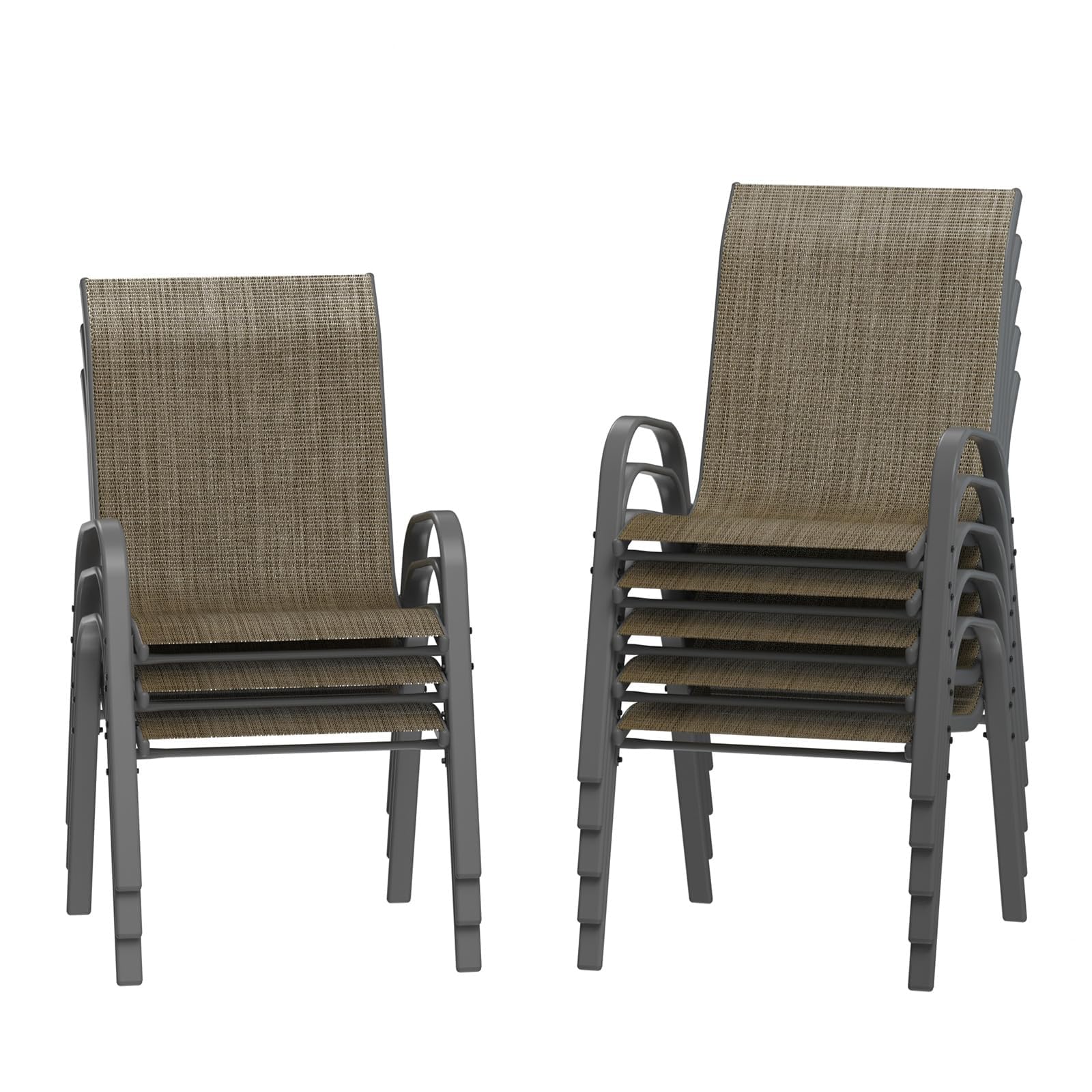 Amopatio Patio Chairs Set of 8, Outdoor Stackable Dining Chairs for All Weather, Breathable Garden Outdoor Furniture for Backyard Deck(Dark Brown)