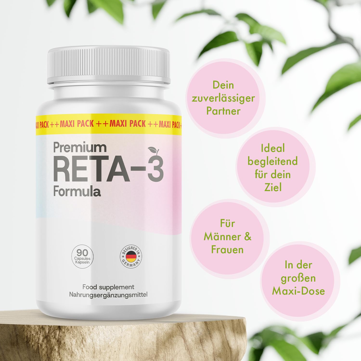 Premium Reta-3 Formula Kapseln | Mit Apfelessigpulver | 90 Kapseln Inhalt