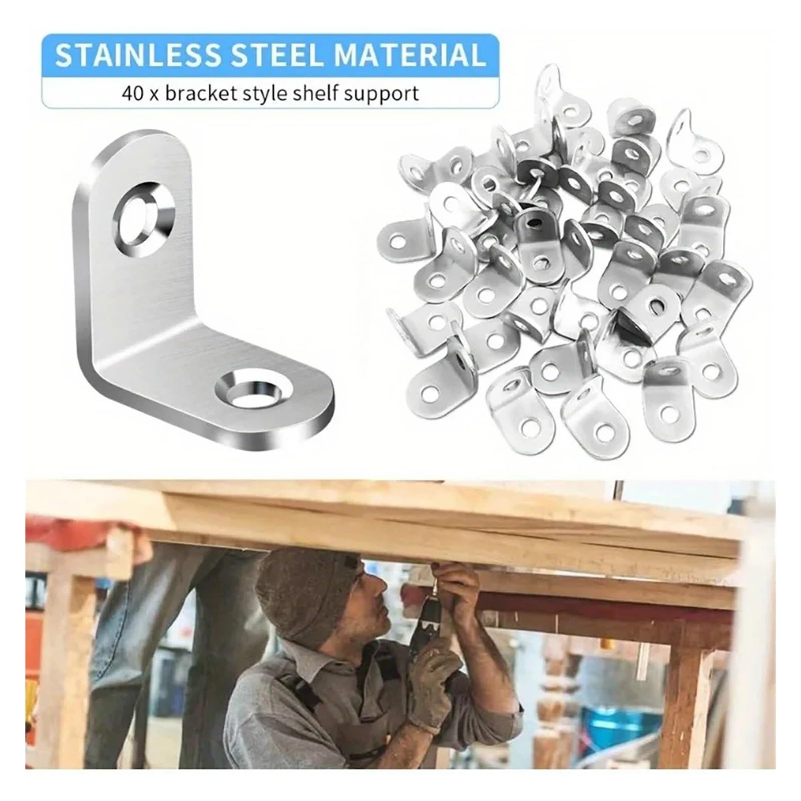 Escuadras Metalicas 40 soportes de esquina pequeños acero inoxidable en ángulo recto for estanterías, muebles madera, sillas y cajones