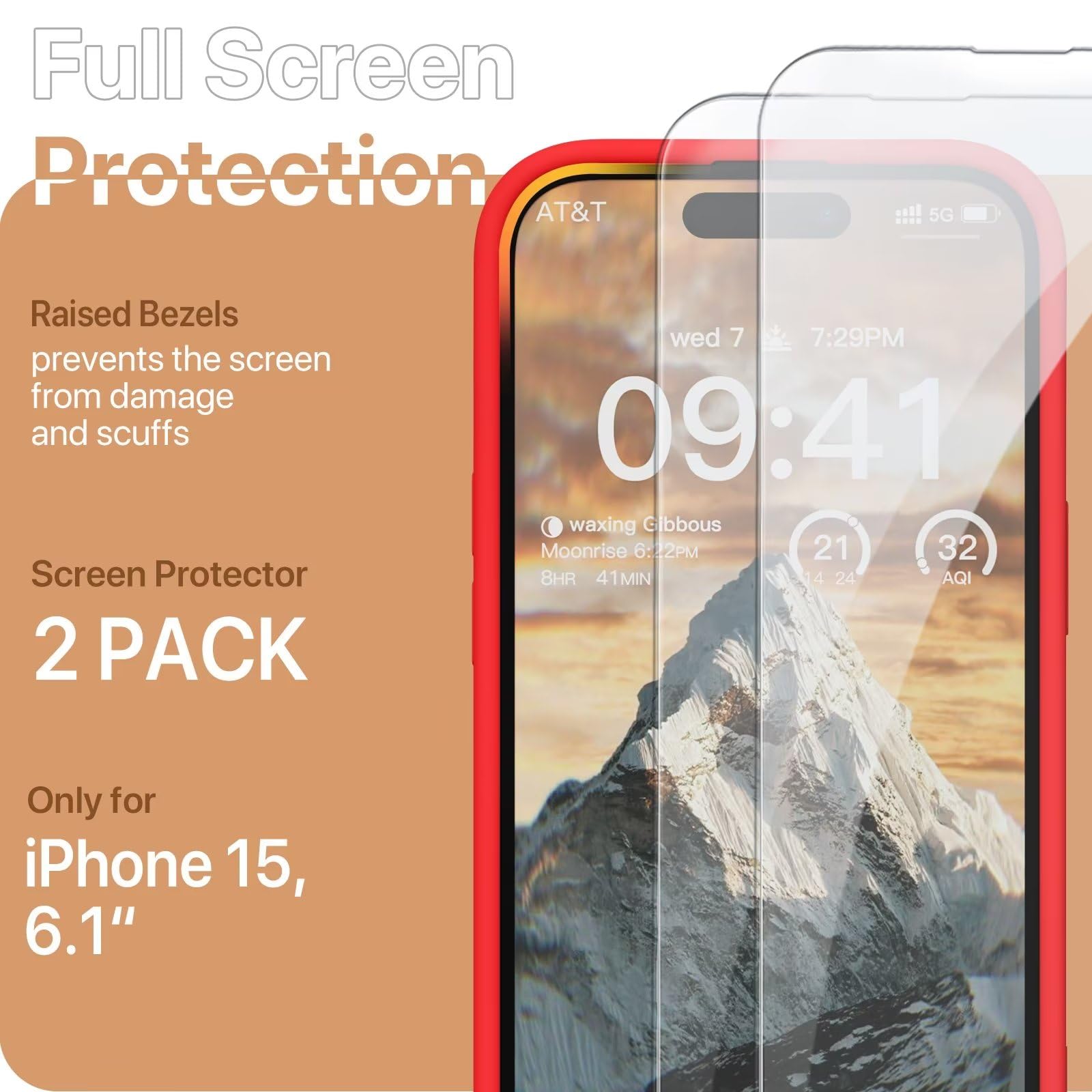 GOODVISH 3 in 1 Silicone Cover per iPhone 15 6.1" (2023), Custodia con 2 Pellicola Protettiva, Case per Cellulare Ultra Sottile Antiurto Resistente [Protezione Fotocamera], Rosso
