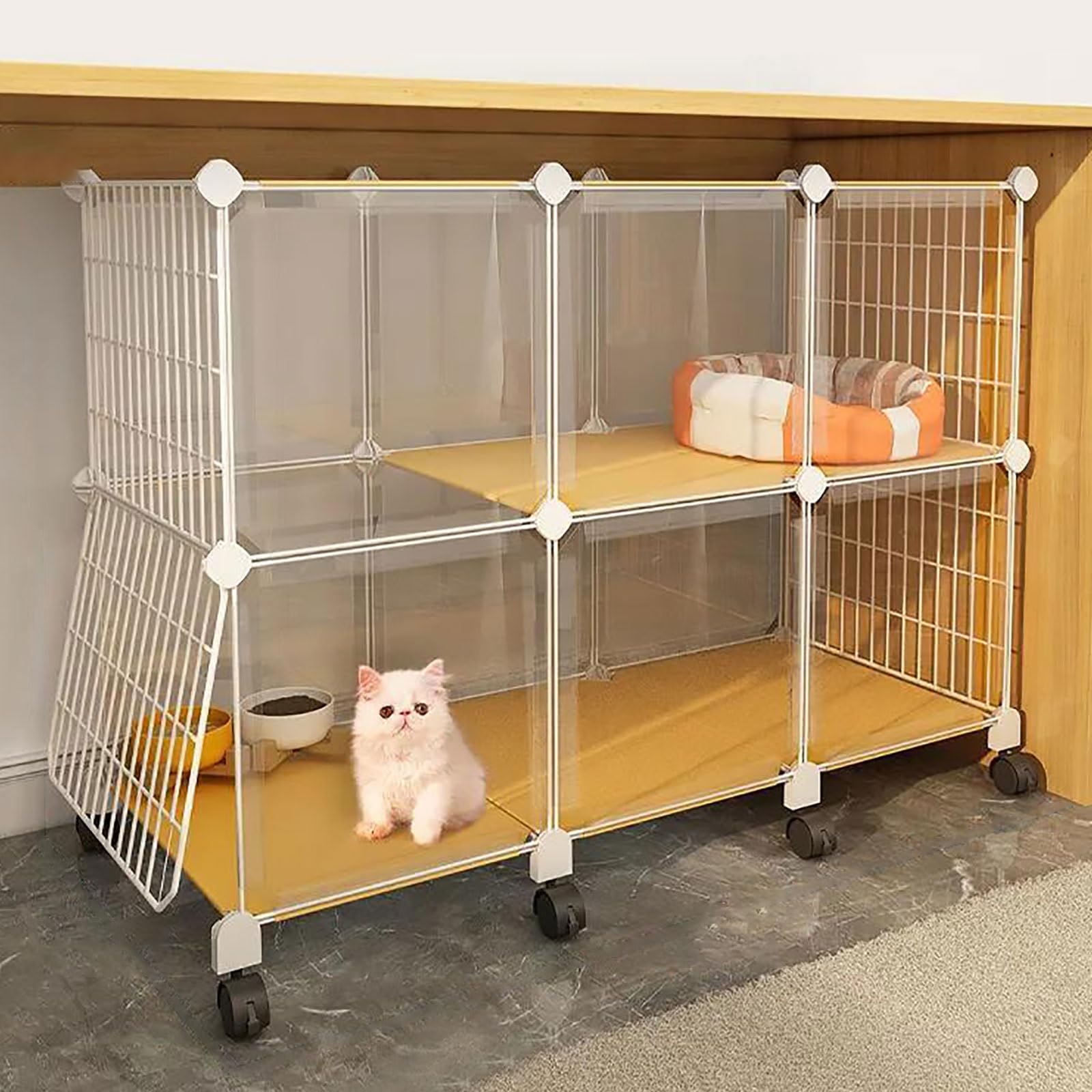 Gabbia per Gatti da Interno, Recinti per Gatti Box per Gatti Fai-da-Te Gabbia per Piccoli Animali Staccabile con Ruota Grande Spazio per Esercizi Ideale per 1-3 Gatti, Conigli e Piccoli Anim