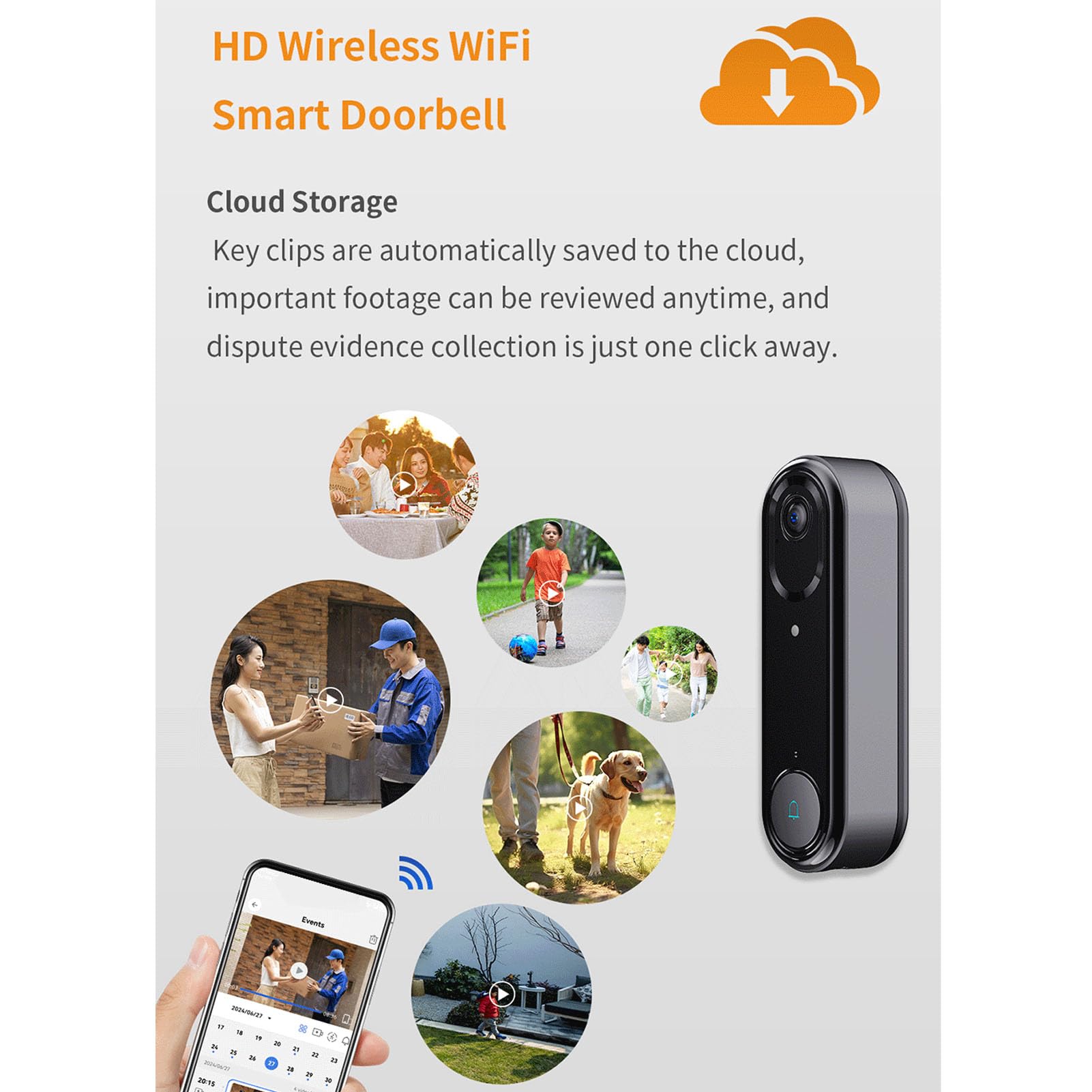 Videocitofono con Videocamera 120° Grandangolo, Batteria | ABS in Metallo, Sicurezza Domestica, Conversazione Bidirezionale, WiFi 2,4 GHz, Compatibile con e IOS, Ricarica Tramite