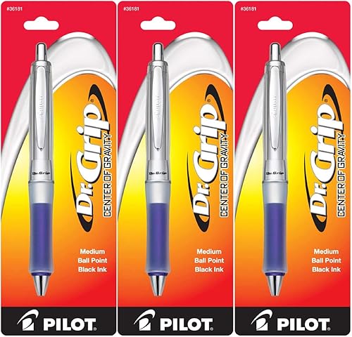 Miniatura 1 de Piloto Dr Grip Center of Gravity Bolígrafo retráctil punta media tinta negra paquete de 3 azul