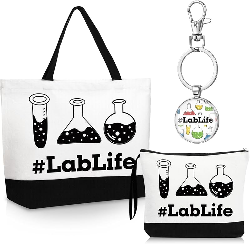 Kacctyen Conjunto com 3 peças para laboratório: bolsa tote, necessaire e chaveiro
