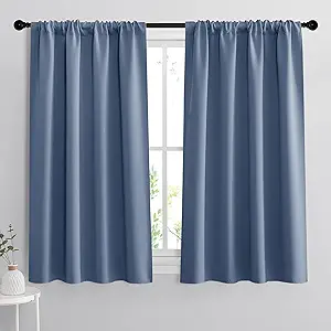 RYB HOME Blackout Closet Curtains - Thermal Insulated Noise Reducing Energy Efficiency Small Window Decor for Kitchen Bedroom Bathroom, 42 inches Wide x 54 inches Long, Stone Blue, 1 Pair