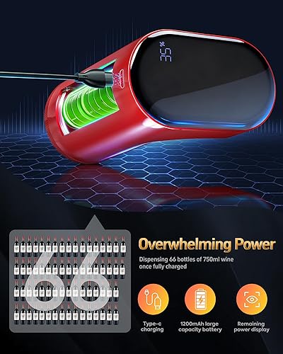 Miniatura 6 de Decantador de vino eléctrico 5 en 1 y dispensador inteligente de licor, esencial para fiesta de Pascua, aireador automático con dosificación de Rojo