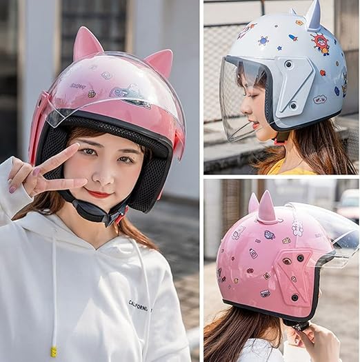 バイクヘルメット 原付 ハーフ 半帽 猫耳付き 可愛い 猫柄 犬柄 クリアシール ヘルメット シールド K6fitness Com Ve