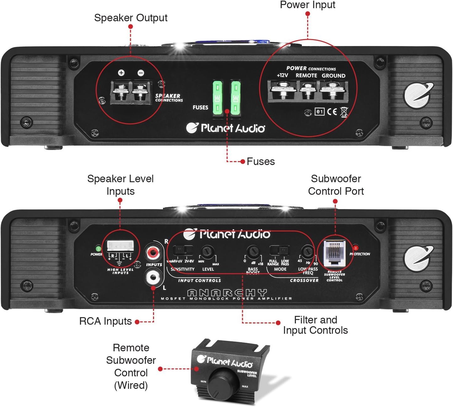 Planet Audio AC2500.1M Monoblock Car Amplifier - 2500 Watts Max Power, 2/4 Ohm Stable, Class A/B, Mosfet Power Supply, Remote Subwoofer Control