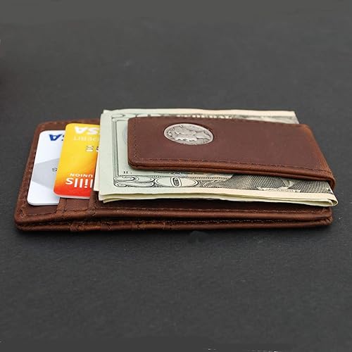 Miniatura 2 de US 1939 Mercury Dime 90% Silver 10 Cent Coin Magnetic Money Clip and Wallet Combo New - Crazy Horse Water Buffalo Leather