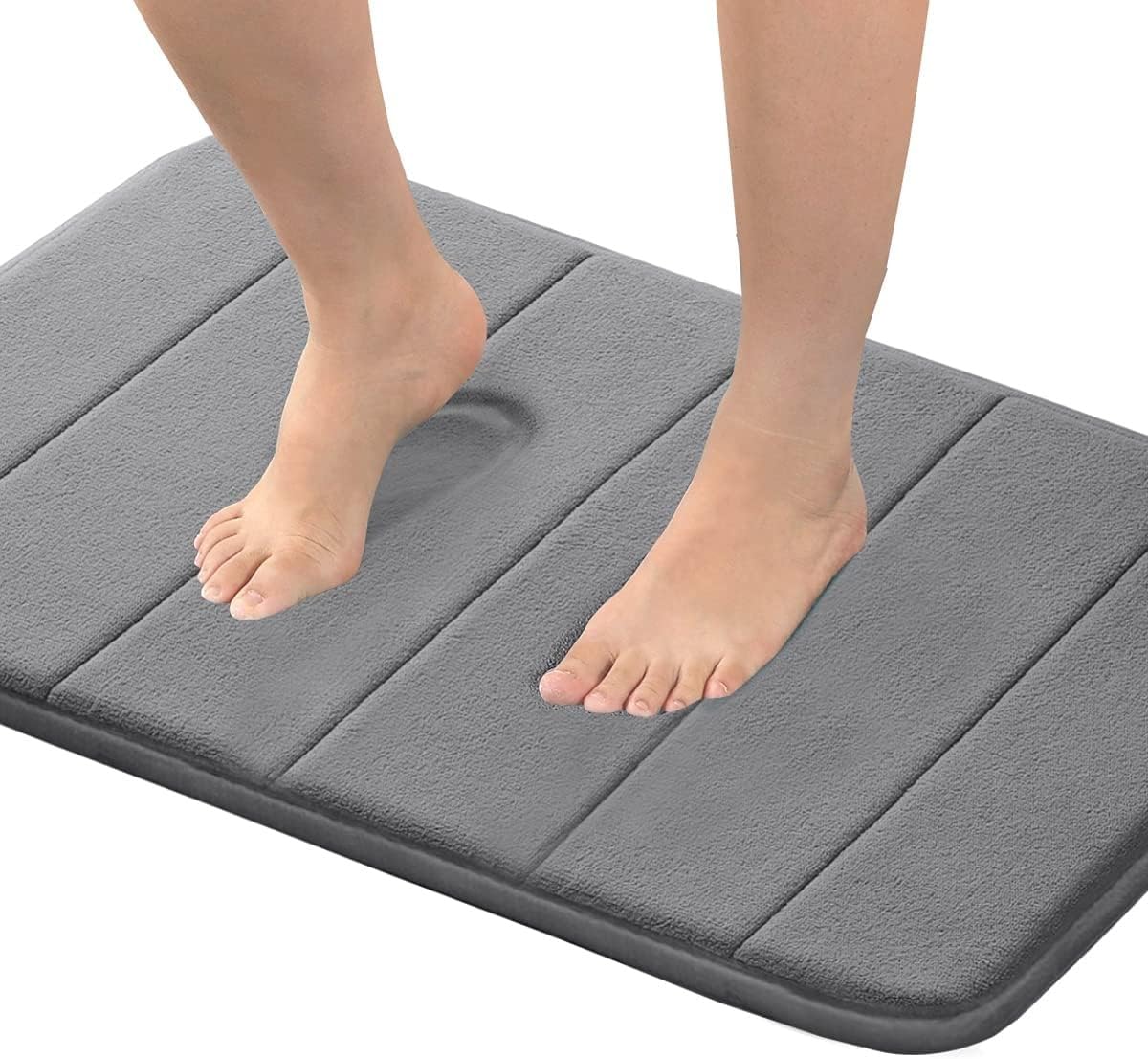 Flamingo P Non Slip Memory Foam Bath Mat Rug Fast Drying Soft Bathroom Shower Mats Rugs, 24x17 Inches, Grey