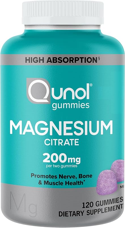 Qunol Magnesium Citrate Gummies 200mg, Vegetarian, Gluten-Free, 120ct | Support Nerve, Bone & Muscle Health, Cognitive Performance, Positive Mood, Healthy Stress Response, Restful Sleep; Non-GMO