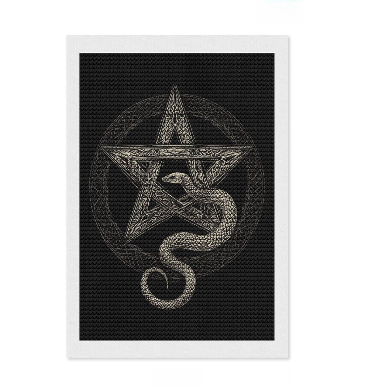 Junmoney Pentagram Snake Diamond Painting Set 8"x12", Adhesive Canvas, Finish and Display, Office Decor, Birthday Gift, Sparkling Round Gems