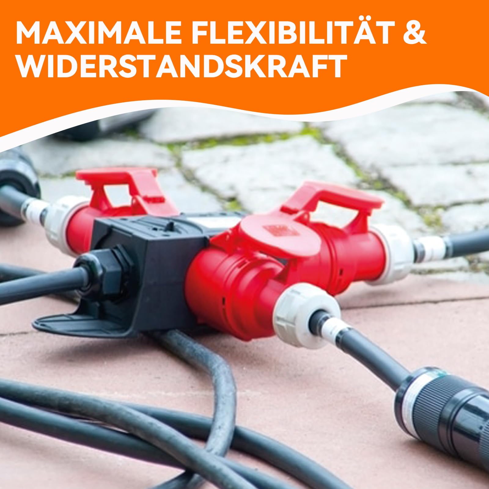 Warmfay CEE Verlängerungskabel 2m, 400V 16A Starkstromkabel Gummi, 5x2,5mm² Starkstromkabel CEE Verlängerung IP44 Außenbereich Baustelle Werkstatt Industrie