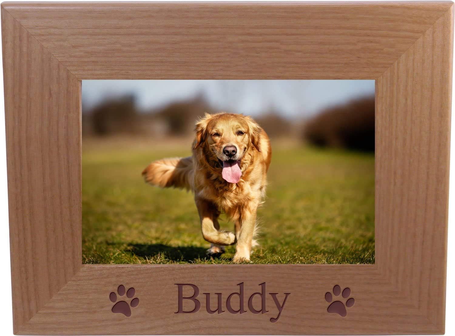 CustomGiftsNow Custom Dog - Engraved Natural Alder Wood Hanging/Tabletop Personalized Picture Memory Family Memorial Photo Frame (8x10-inch Horizontal)