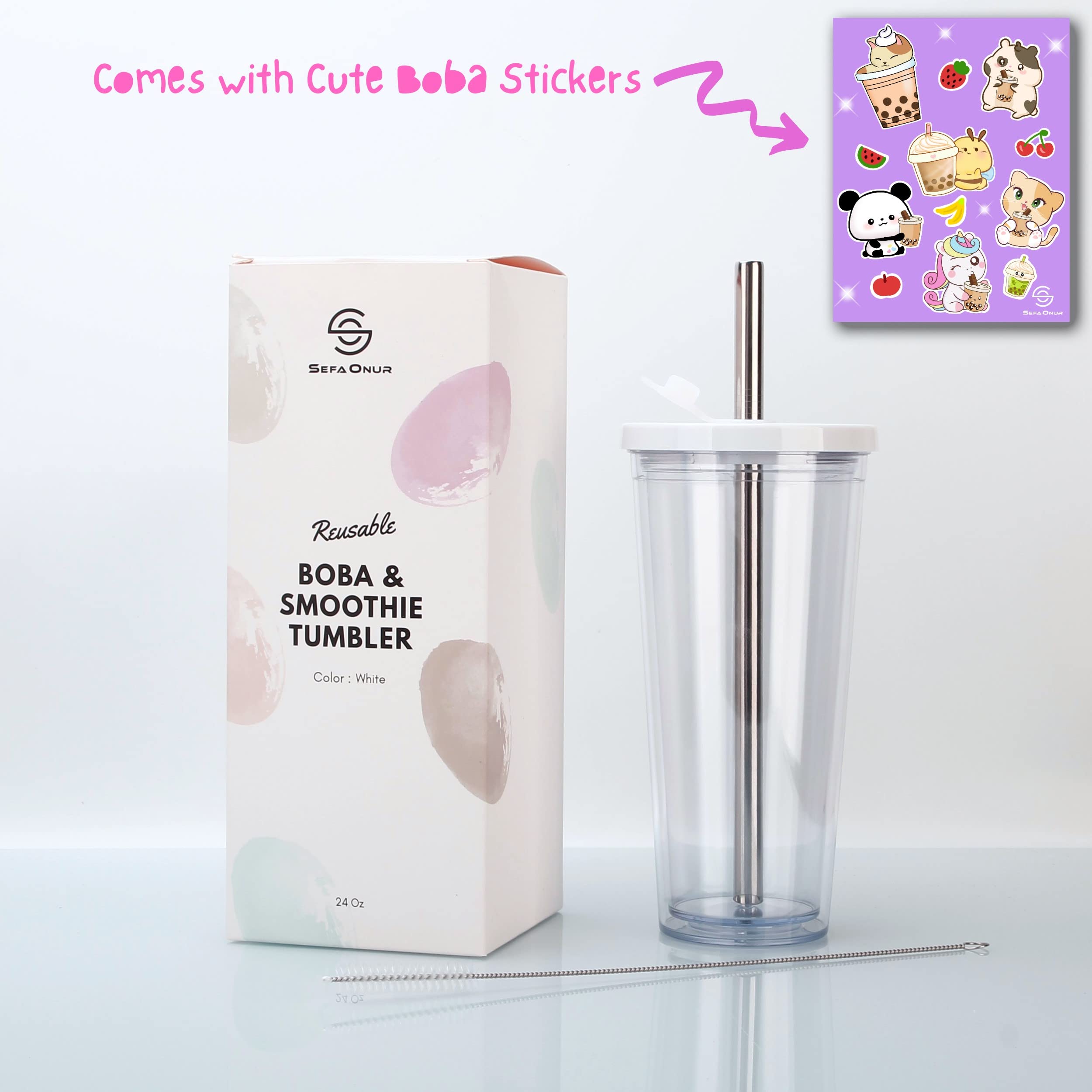 Buy 24 Oz Reusable Boba Cup, Bubble Tea Cup, Double Wall Insulated