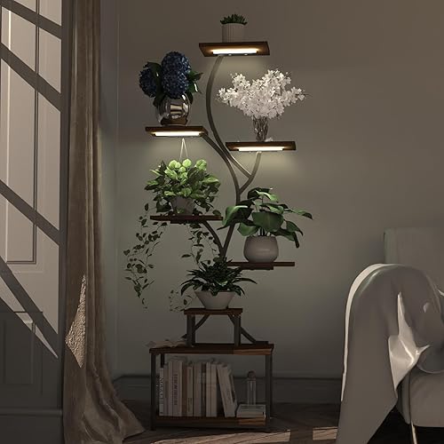 Miniatura 6 de Soporte para Plantas de Interior con Luces de Crecimiento, 67" de Alto Estante Esquinero para Plantas Soporte para Flores, Estante para Plantas de