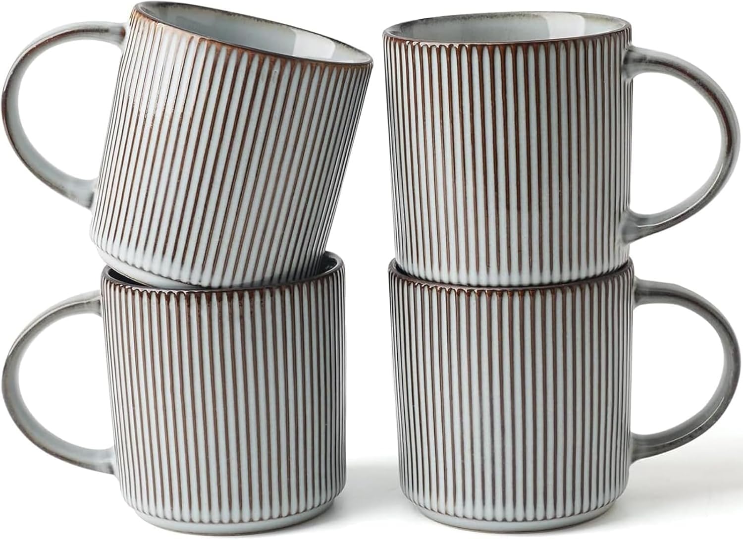 Juego de 4 tazas de café de gres de 35 ml, mango grande, aptas para microondas y lavavajillas, perfectas para café con leche, capuchino, té y más, para los amantes del café