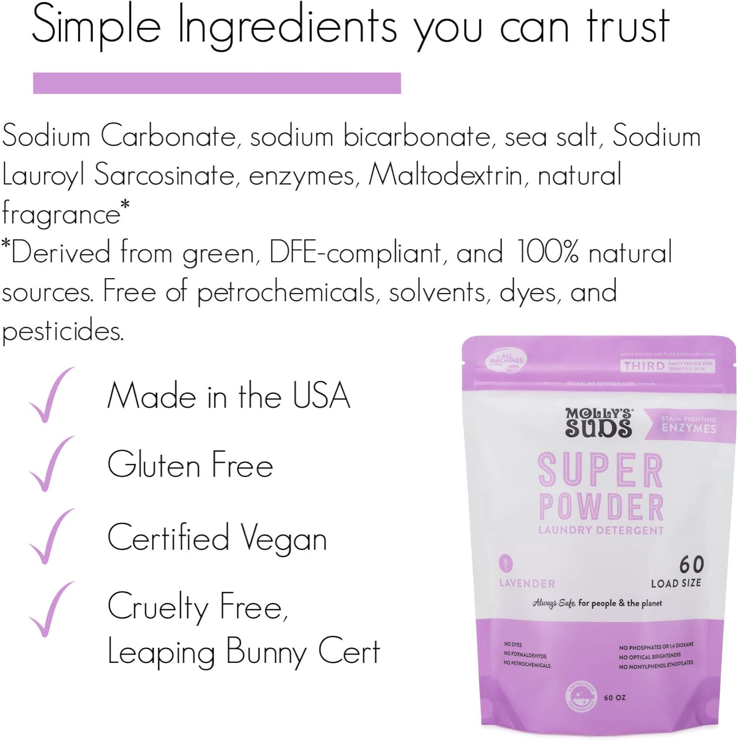 Molly's Suds Super Powder Detergent | Natural Extra Strength Laundry Soap, Stain Fighting & Safe for Sensitive Skin | Earth Derived Ingredients | Ocean Mist Scented, 60 Loads : Health & Household