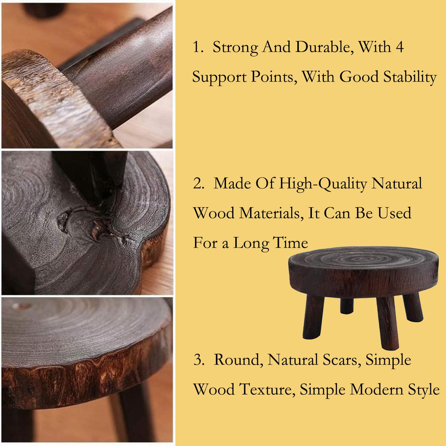 Sgabello Per Piante Da Interno, Sgabello Legno, Mini Sgabello Rotondo In Legno, Supporto Per Piante Da Interno, Rotondo, Decorativo, Adatto Per Bonsai, Vasi Da Fiori, Piante d'Appartamento