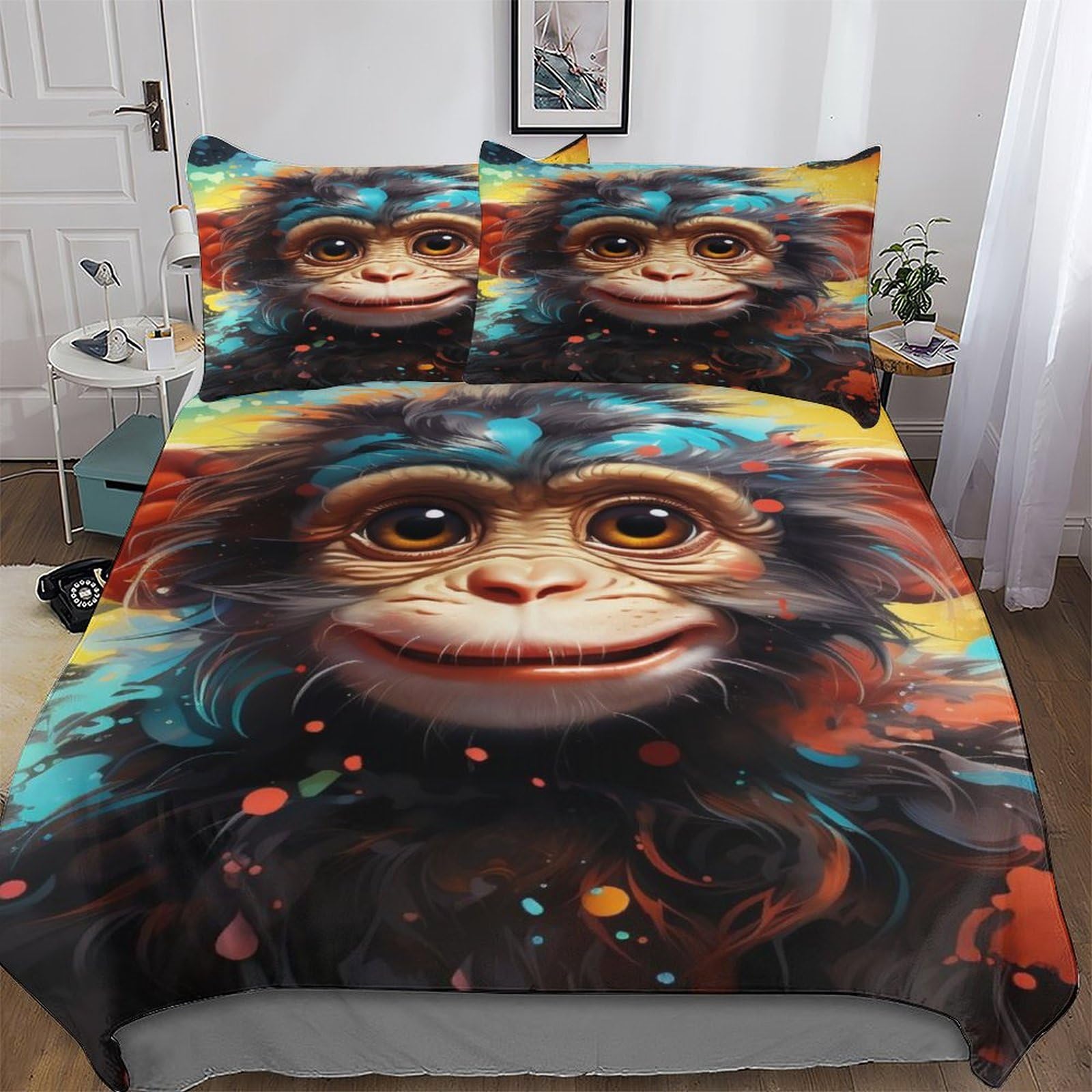 Parure de lit singe en microfibre douce pour chambre parentale