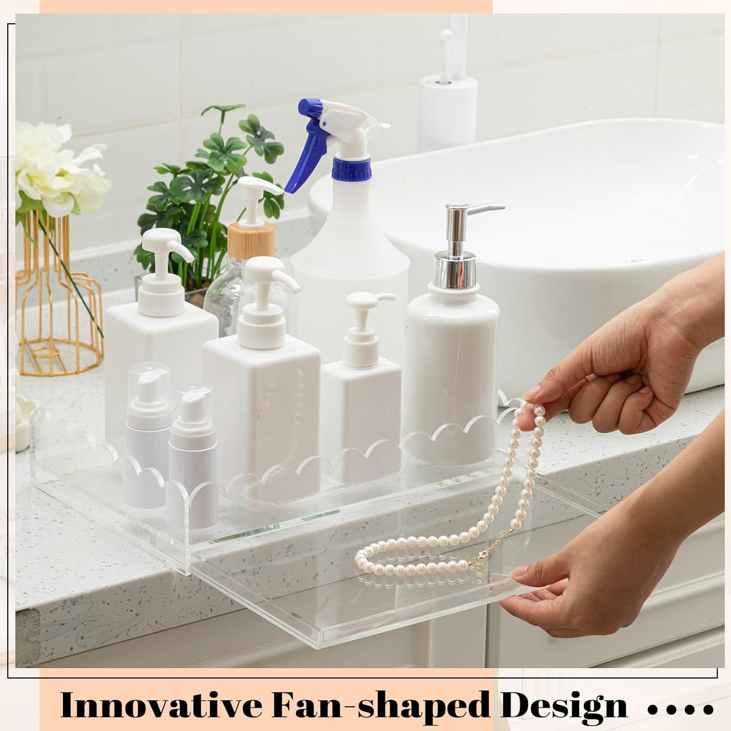 1 Pcs 12" x 8" Acrylic Scalloped Tray Large Clear Acrylic Tray with Drawer for Insert Customizable Photos, Art, and Fabric Scalloped Basket for Needlepoint Napkin Frame Display Messages