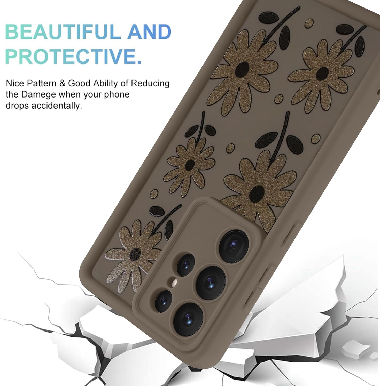 MOWIME Compatible with Samsung Galaxy S25 Ultra Case, Daisy Floral Shockproof Soft TPU Protective Cover for Women Girls, Slim Anti Scratch Daisy Case for Galaxy S25 Ultra 6.9 Inch, Brown - Image 3