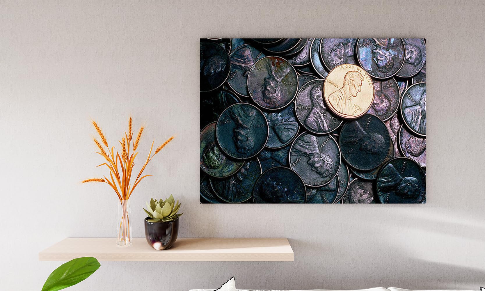 VERRE ART Printed Framed Canvas Painting for Home Decor Office Wall Studio Wall Living Room Decoration (14x10inch Wrapped) - One Shiny Penny