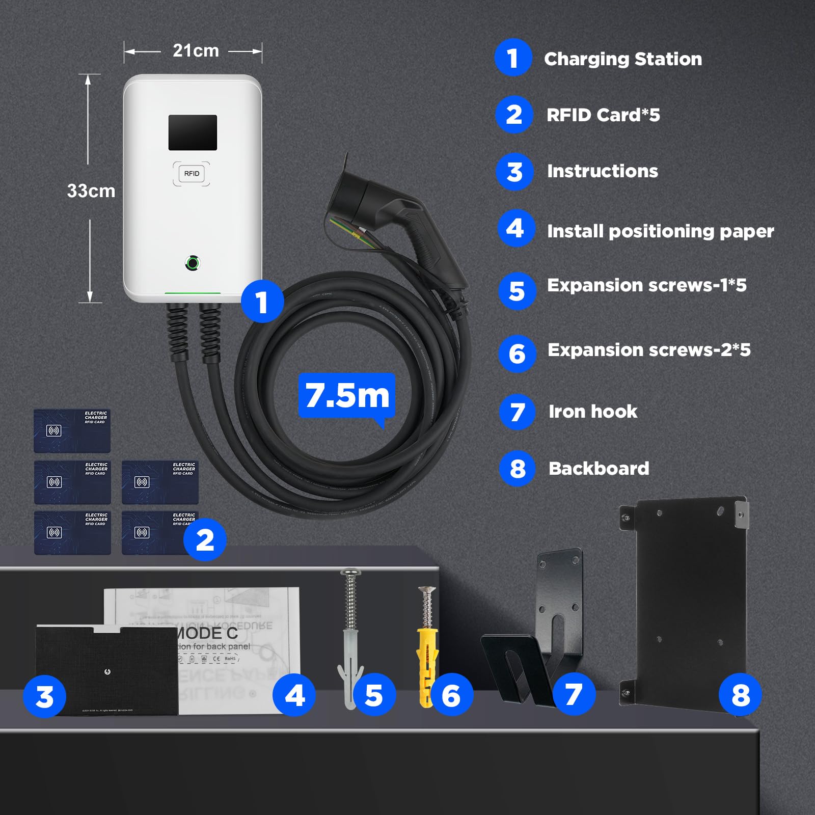 Morec Wallbox 11kW Tipo 2 con Smart App, 6-16A Trifase 380V Colonnina Ricarica Auto Elettrica con cavo di ricarica 7,5m, RCD Tipo B per BEV/PHEV, IEC 62196-2