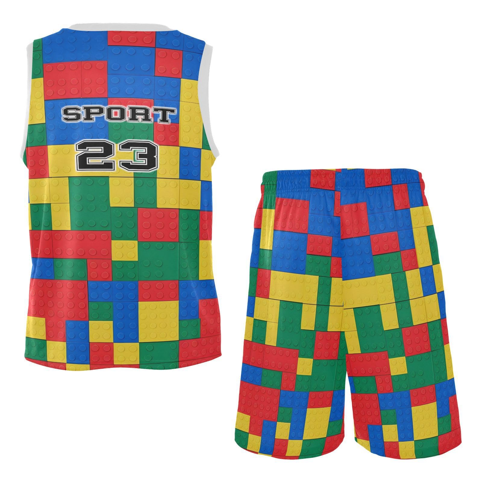 FLildon Building Blocks Boys Basketball Jersey Set Tank Top Shorts Tracksuit Sport Training Suit for Kids