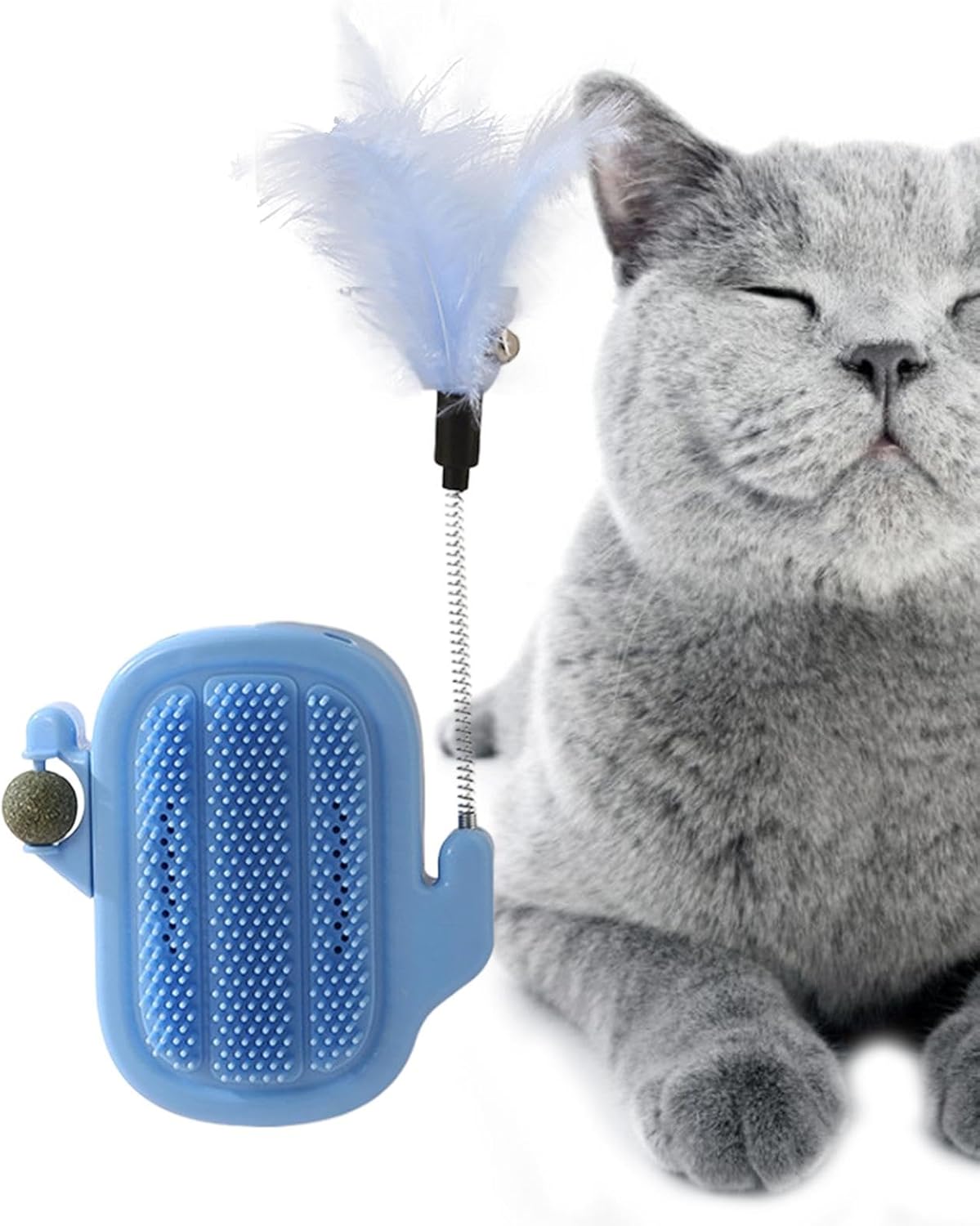 Filvczt Catnip Toys, Teaser Stick Catnip Ball, Cat Grooming Brush Toy, With Interactive Teaser Stick, Grooming Brush & Massager 32x13.8cm, Green/Cream/Blue, For Cat Cleaning, Massage And Shedding 6 71ZlCj7YPbL. AC SL1500