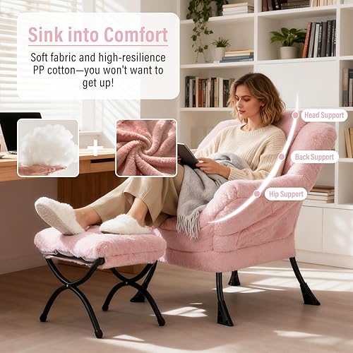 Miniatura 6 de Silla Lazy con otomana, silla moderna con reposapiés plegable, silla de acento de salón, cómoda silla de lectura, sillones de gran tamaño para