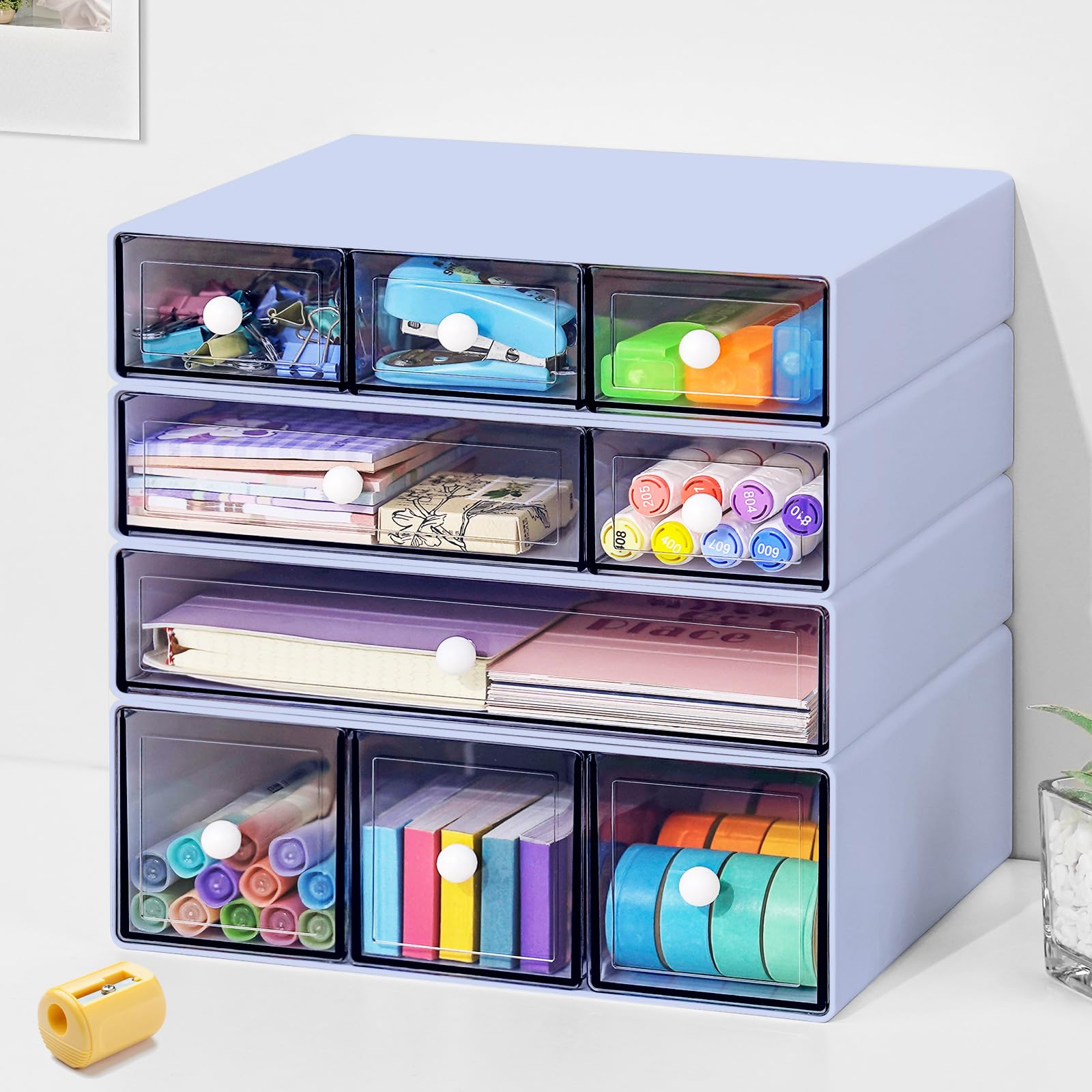desk organizer with 9 drawers 4 tier plastic stackable storage drawers for desk storage office stationary makeup organizer suit for home office and school