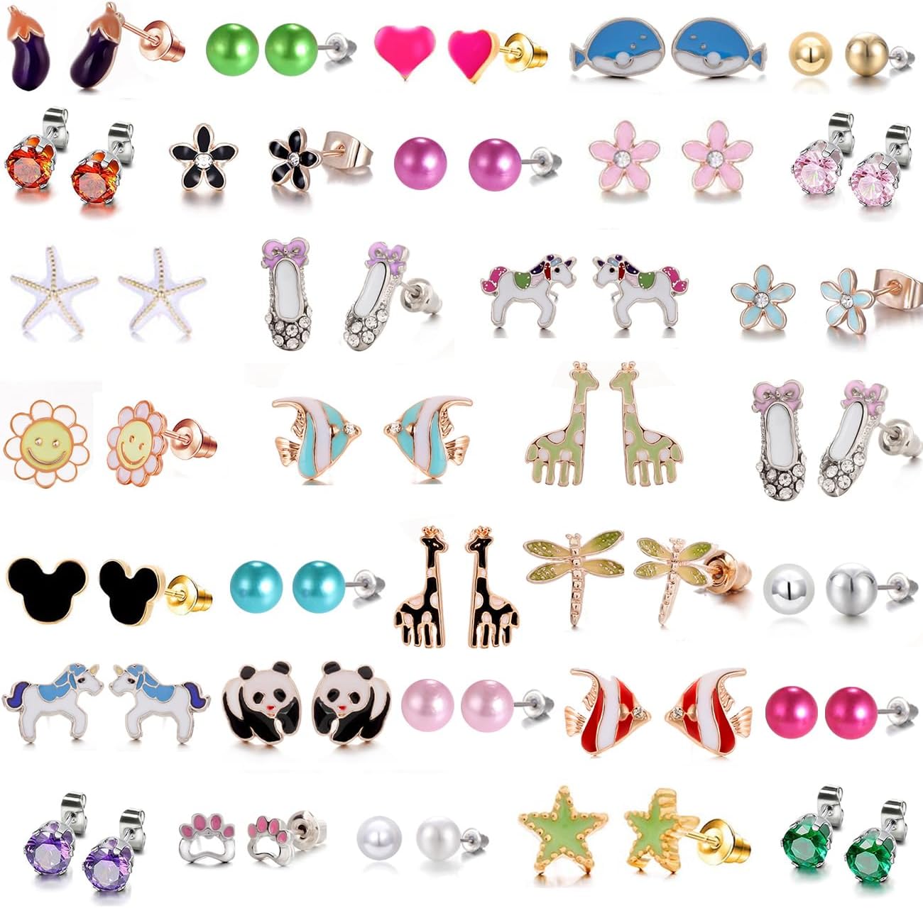 Colorful Charms: 33-Pair Hypoallergenic Earrings for Sensitive Ears with Stainless Steel Post -Assorted Cute Stud Earring Set
