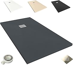 NEBADOON | Rome II Model Shower Tray – Slate Textured Resin Shower Tray – Non-Slip and Antibacterial – Anthracite Grey (RAL 7016) 70 x 180 cm – Includes Drain Valve and Grate