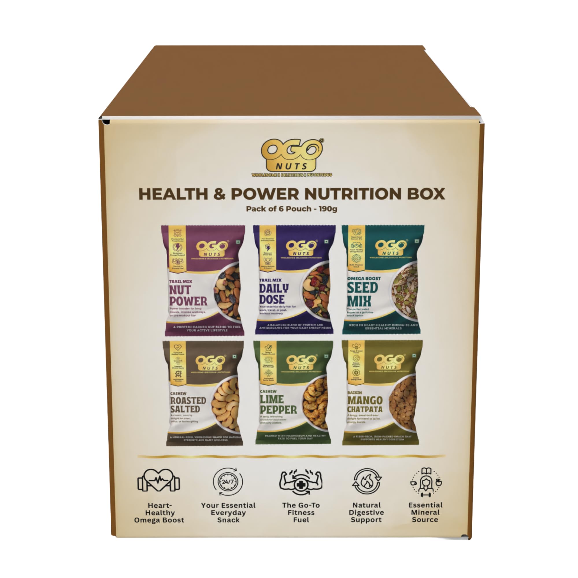 OGO NUTS Health and Power Nutrition Box | Pack of 6 Pouch | Nuts Seeds and Trail Mix Collection-image-41