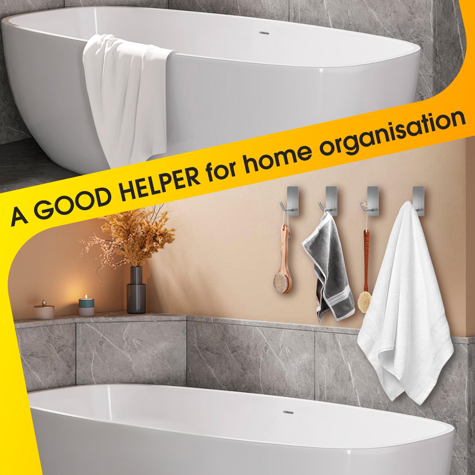 Crochet Adhesif Mural, 4 Pièces Accroche Serviette Salle De Bain, Porte