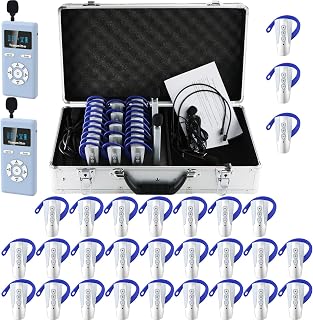 EXMAX EXD-6882 Wireless Audio Voice Transmission System Handsfree for Simultaneous Interpreting,VIP Reception,Listening,Meeting,Training,Exhibition(2 Transmitters 25 Receivers + 32-slot Charging Case)
