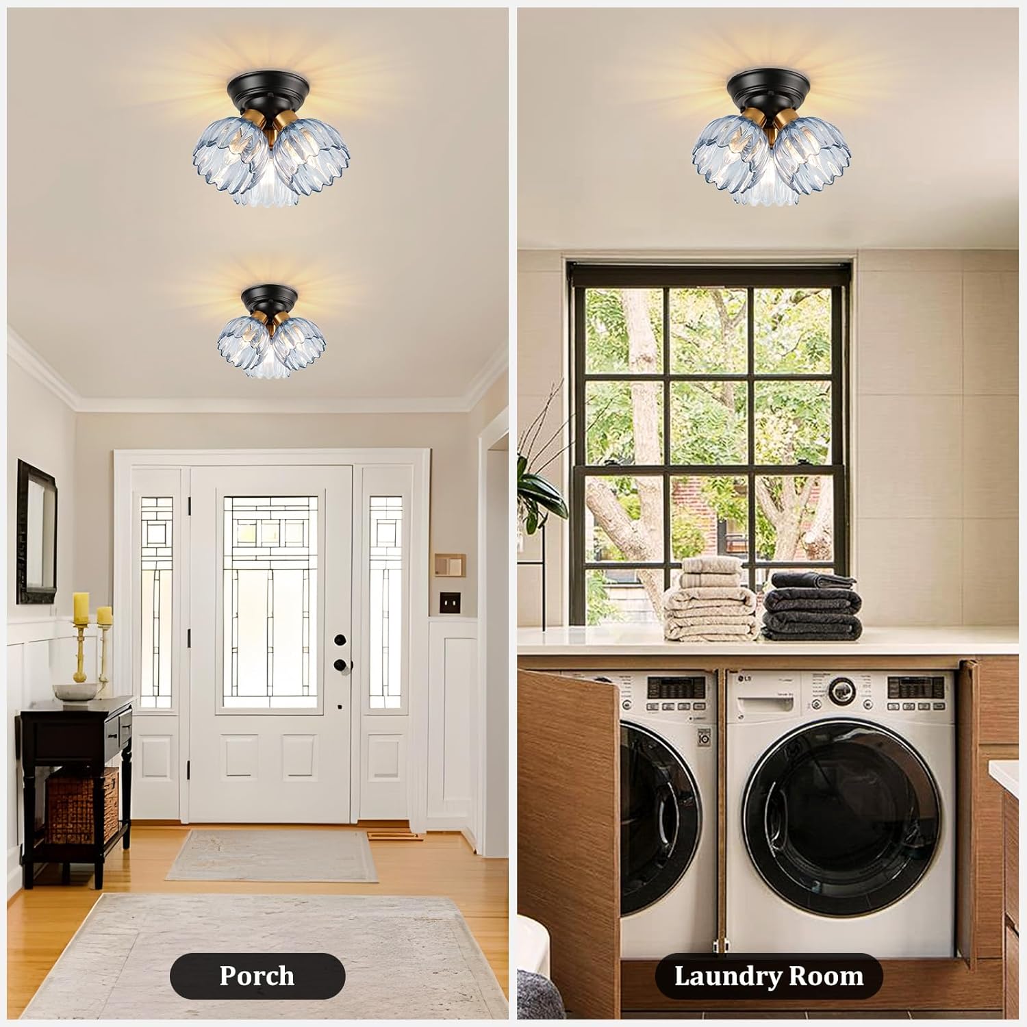 TALOYA Semi Flush Mount Ceiling Light,3-Light Close to Ceiling Light Fixtures with Blue Tulip Glass Shades Modern Farmhouse Lighting Fixtures for Hallway Corridor Kitchen Bathroom Bedroom Passway