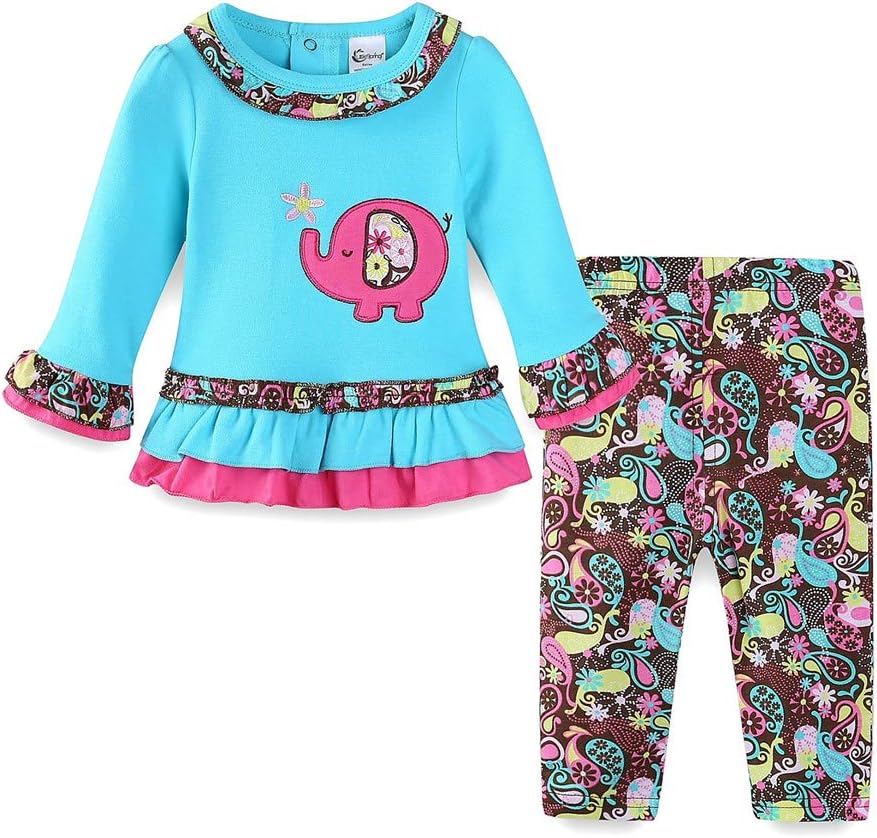 LittleSpring Cute Baby Girl Clothes Outfit Long Sleeve T-Shirt and Pants Set