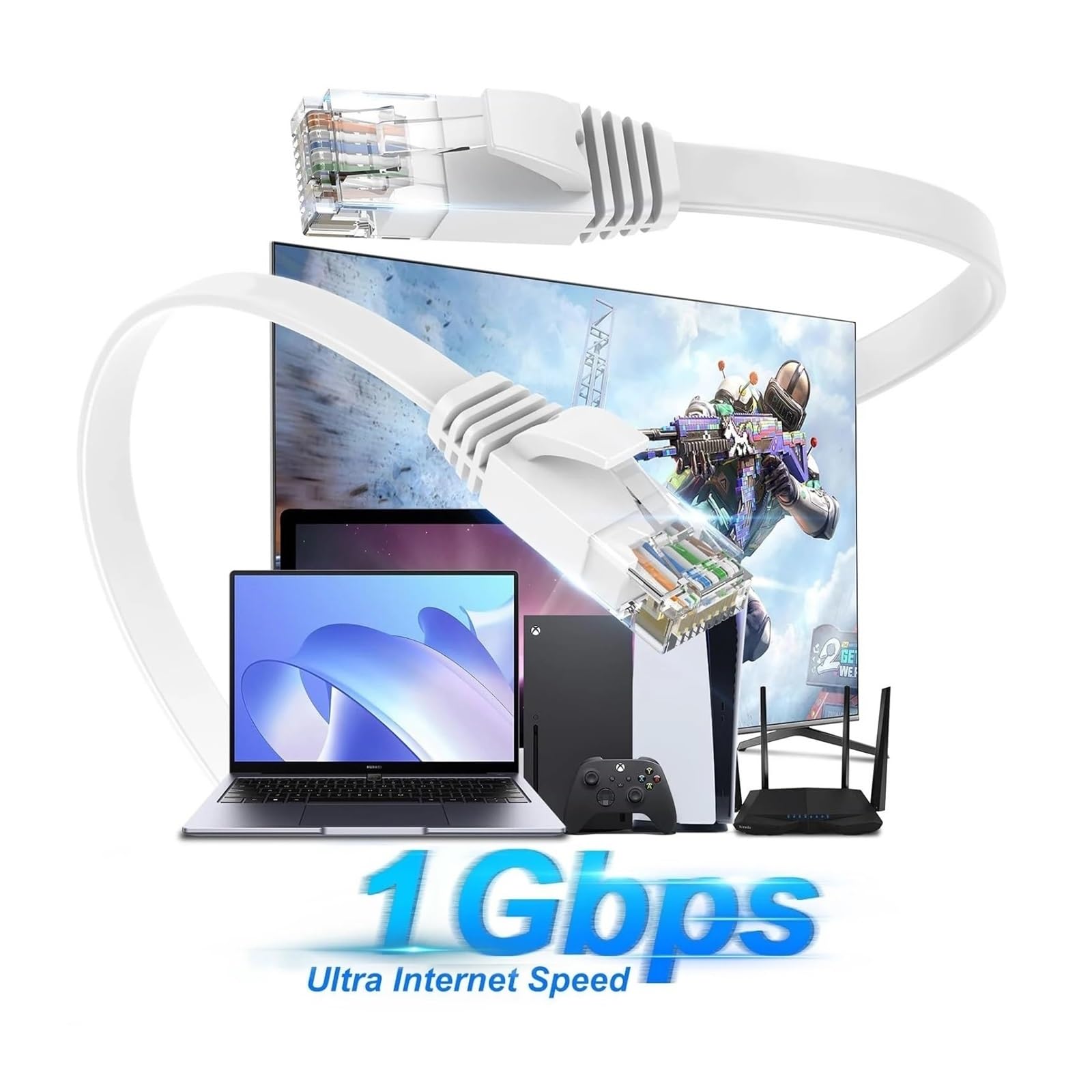 Générique 0.1M 0.2M 0.3M 0.5M 50M Cat6 câble Ethernet court plat RJ45 ordinateur Internet LAN réseau Ethernet câble de raccordement(Cat 6-black,30M)
