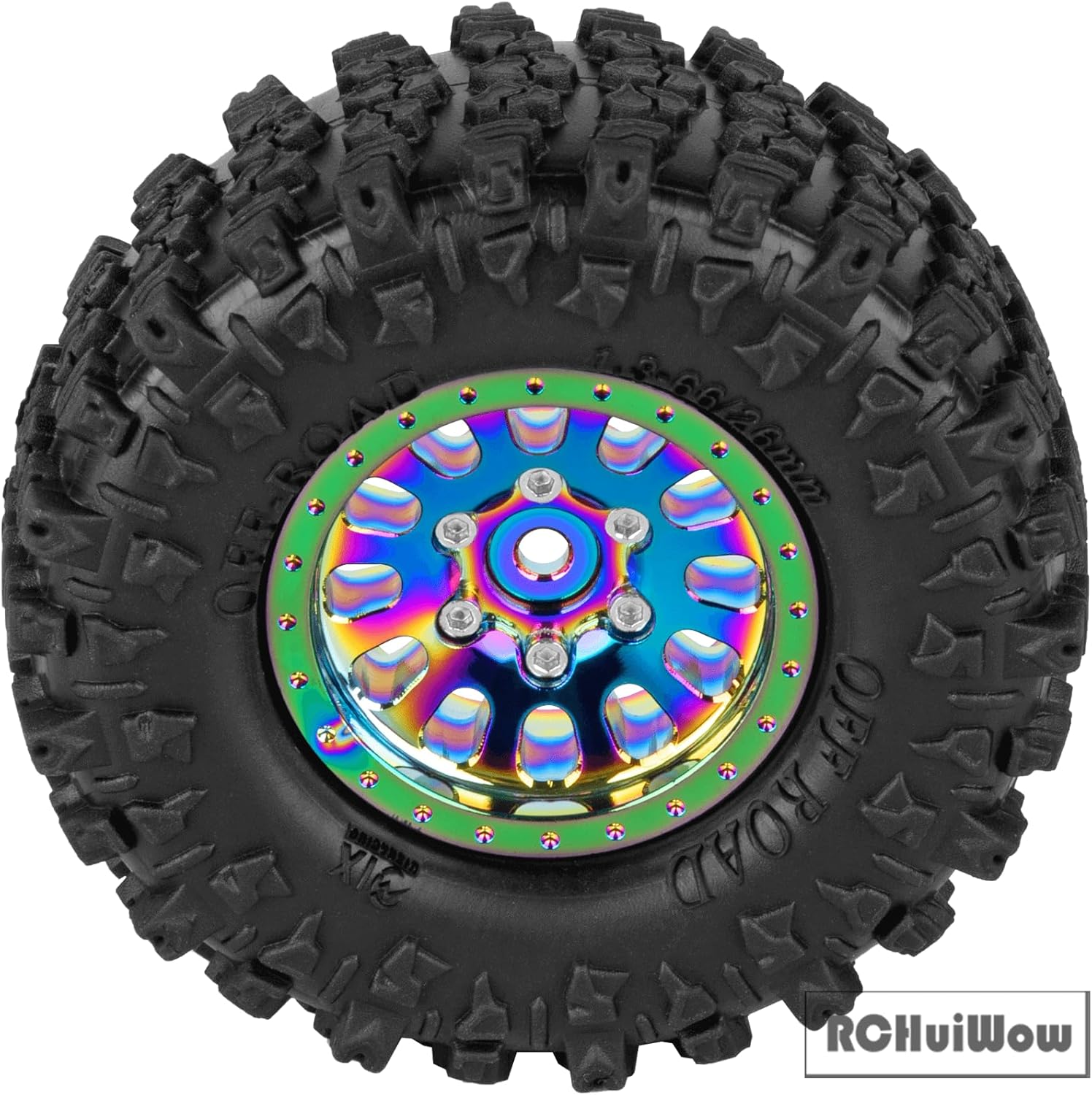 1.3 Beadlock Wheels 1.3 Beadlock Tires 1.3" RC Wheel and Tires Set for 1/18 TRX4M 1/24 SCX24 RC Crawler Car,Alloy Aluminium 1.3 RC Wheel Rims Super Large Soft Tires,4pcs,Rainbow