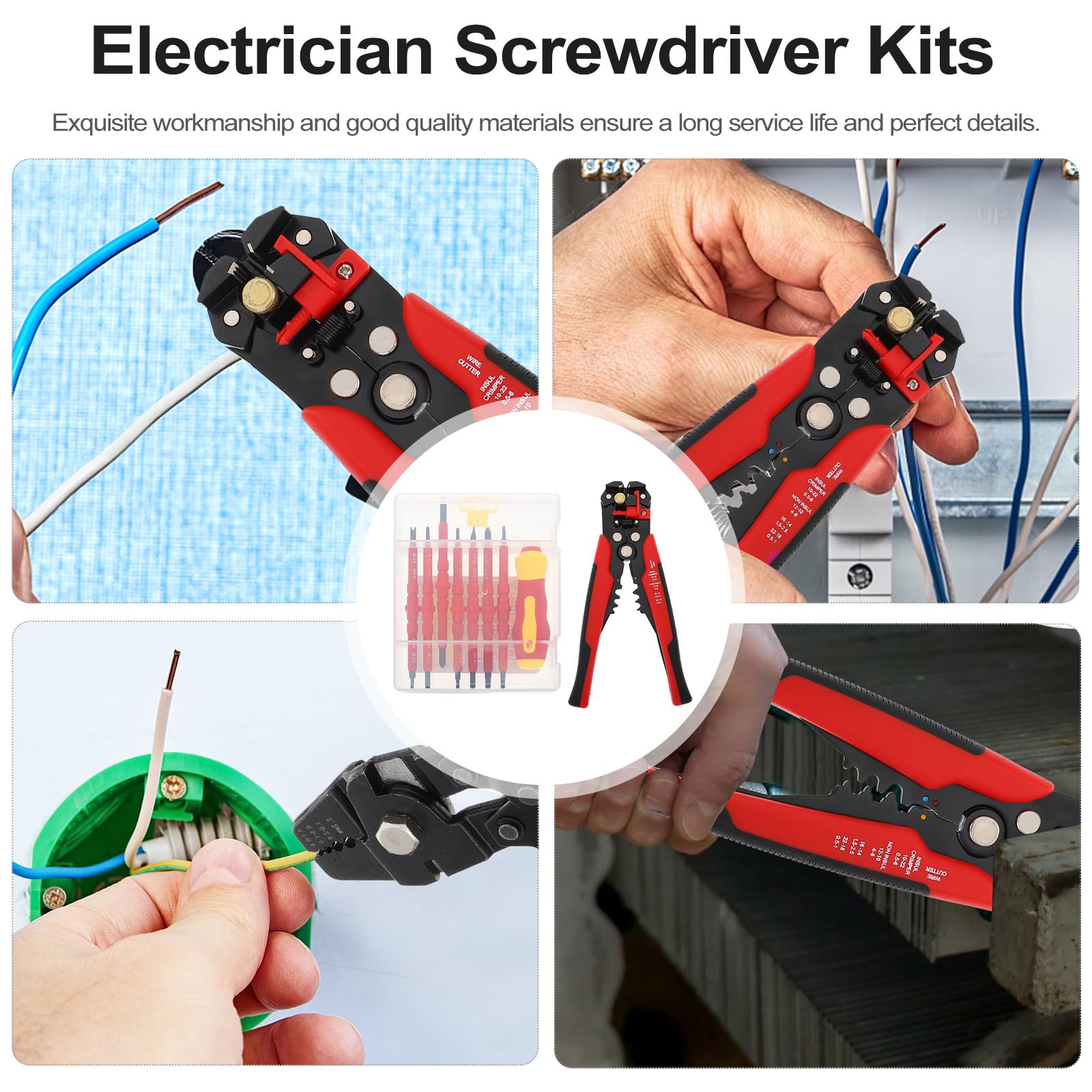 Juego de Alicates para Electricistas Multifuncionales Destornilladores Aislados, Mango Ergonómico y Acero Aleado, Adecuado para Trabajos Eléctricos Color Aleatorio