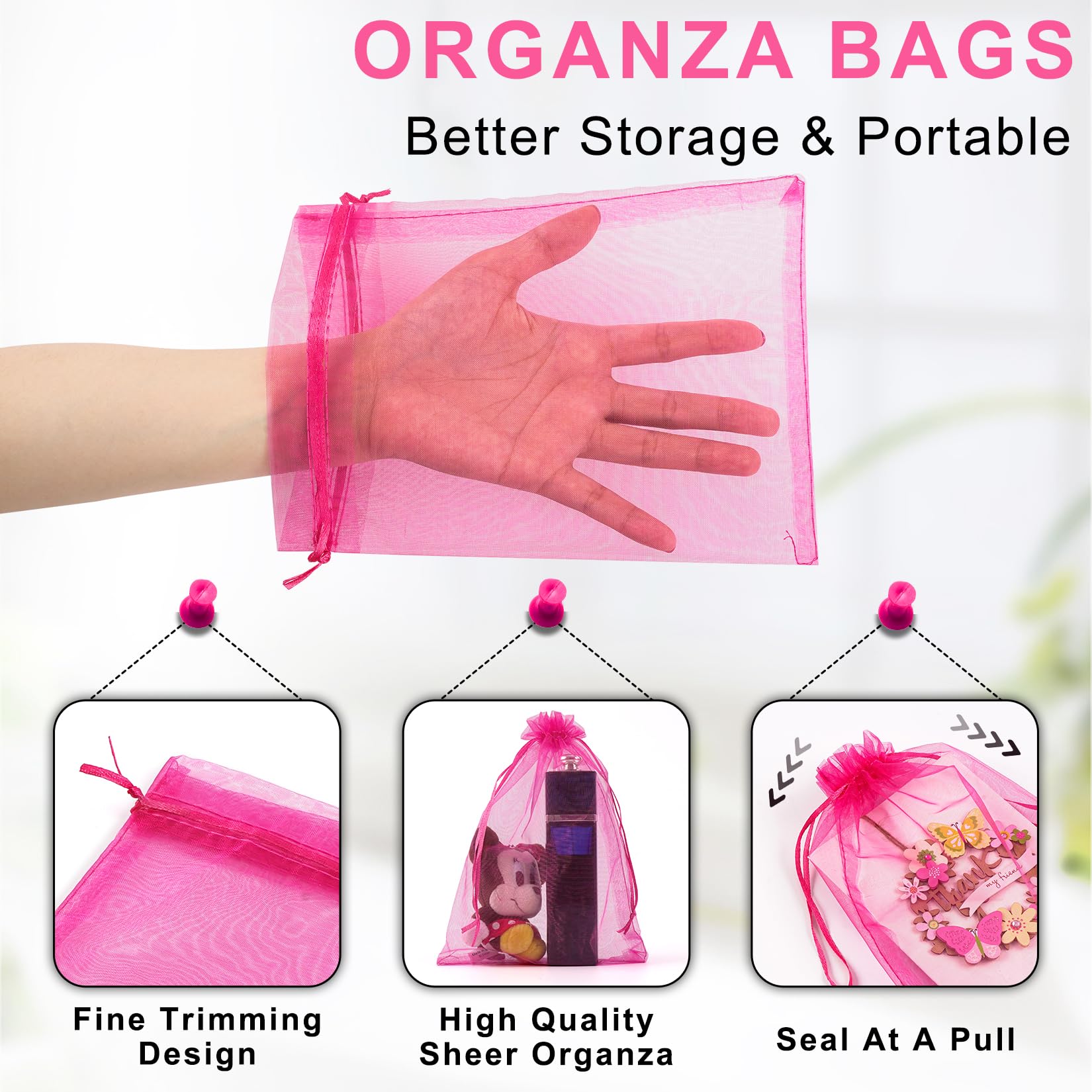 ANZNKU - 100 Bolsas De Organza De Color Rosa Intenso De 5 X 7 Pulgadas
