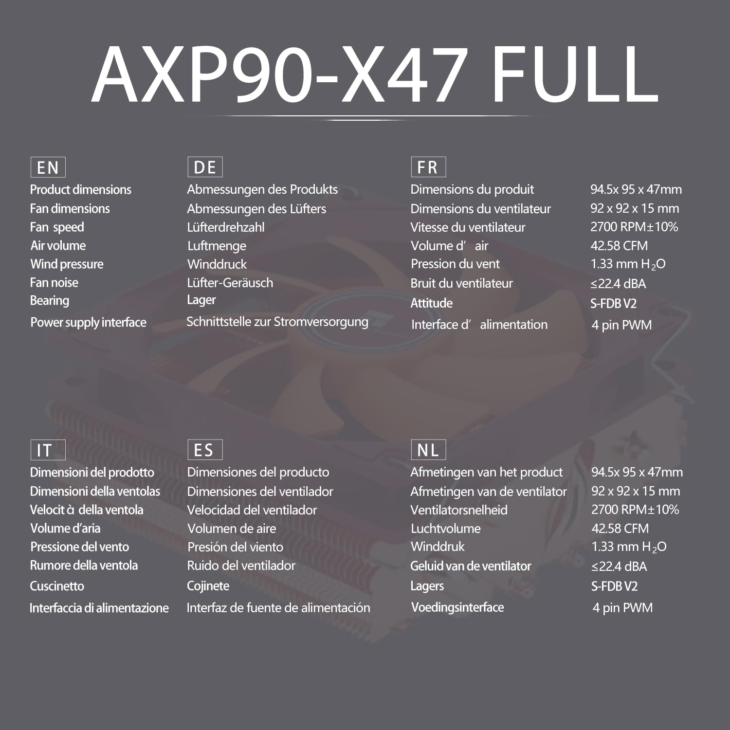 TR-Thermalright AXP90 X47 Full CPU Cooler-4 Heatpipes, silenzioso, 92 mm, a basso profilo, 2700 RPM, per AMD AM4/AM5, Intel LGA1851/1700/115x/1200, basso profilo ITX PC