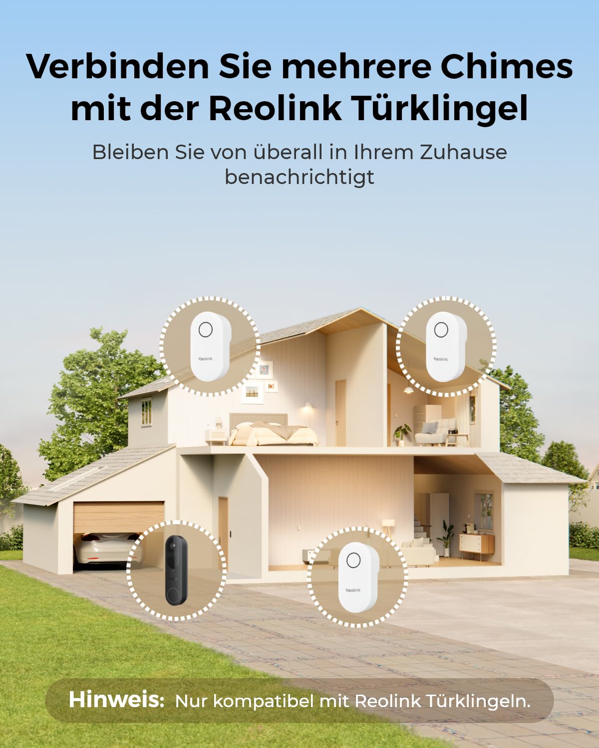 Reolink Chime Plus, NUR Kompatibel mit Video Doorbell WiFi/PoE mit Hardware V2 od. höherer Version, Funktioniert mit Doorbell Battery, Plug&Play, Fernsteuerung via App, mehrere Klingeltonoptionen