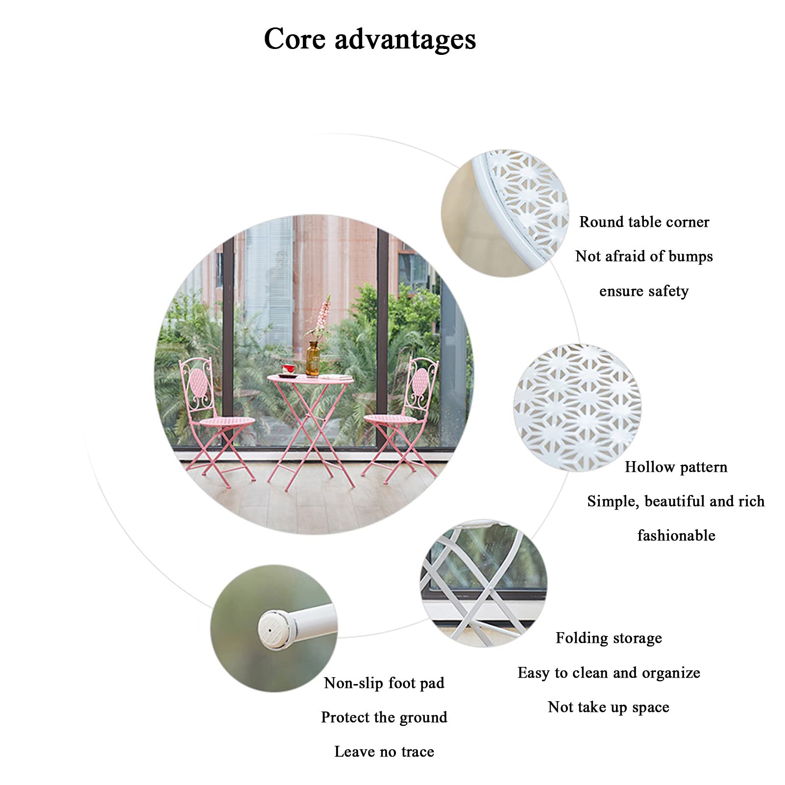 Set da 3 pezzi da bistrot per esterni, mobili da veranda pieghevoli, tavolo da pranzo da patio in metallo e 2 sedie, set da bistrot da patio portatile da 3 pezzi per prato GBackyard, Pin