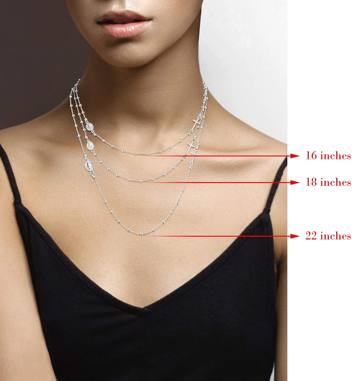 Miabella 925 Sterling Silver Italian Rosary Beaded Sideways Cross Dainty Chain Necklace for Women Made in Italy
