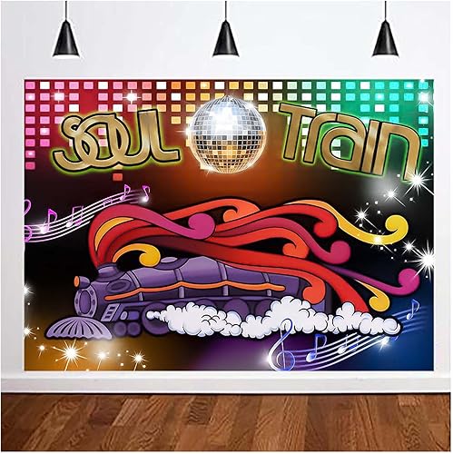 XLL Tren del alma de los años 70 y 80, fondo de fotos con temática de neón brillante, 7 x 5 pies, canto, baile antiguo, discoteca, baile,