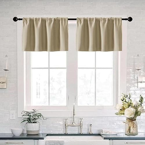 XTMYI Cortinas pequeñas para ventana de sótano, cenefas opacas para oscurecer la habitación para sala de estar, juego de 2 unidades, beige natural